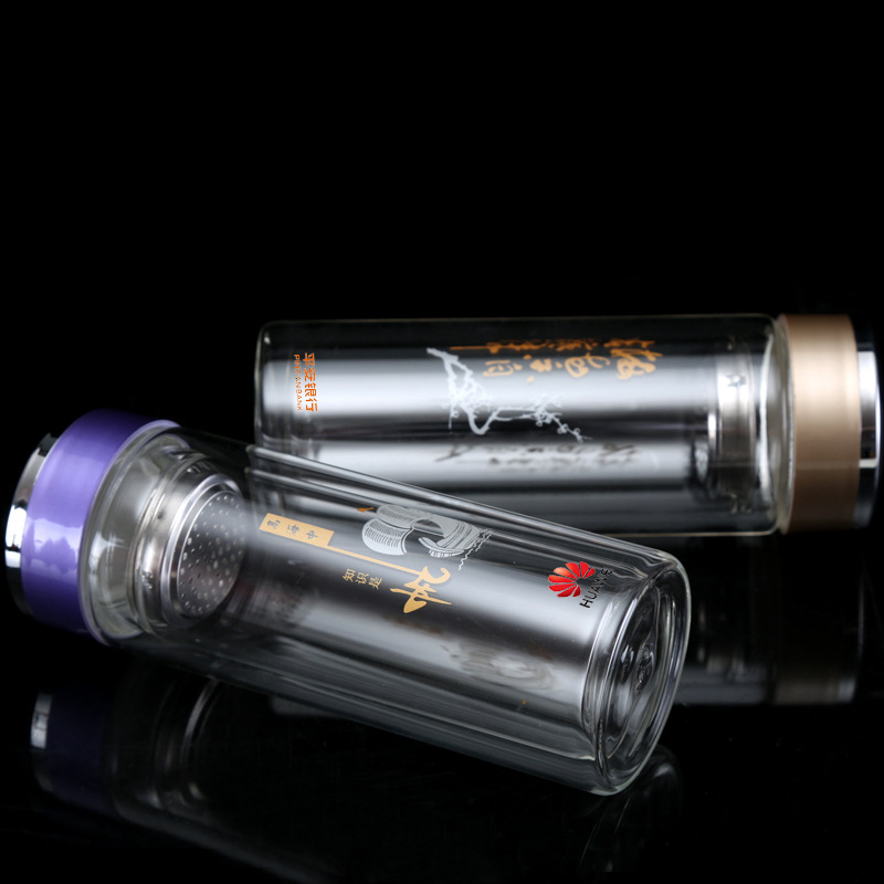 雙層玻璃杯男耐熱商務(wù)車(chē)載水杯過(guò)濾加厚杯子辦公室雙層玻璃茶杯